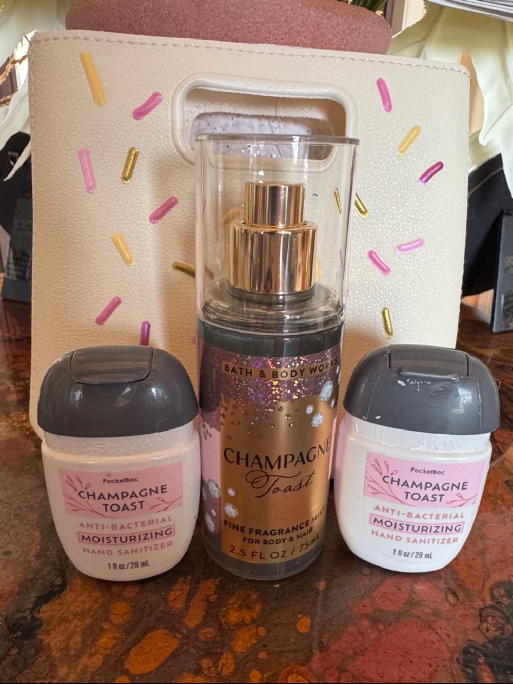 Champagne Toast Fragrance Mist, 2 Sanitizers & Gift Bag
